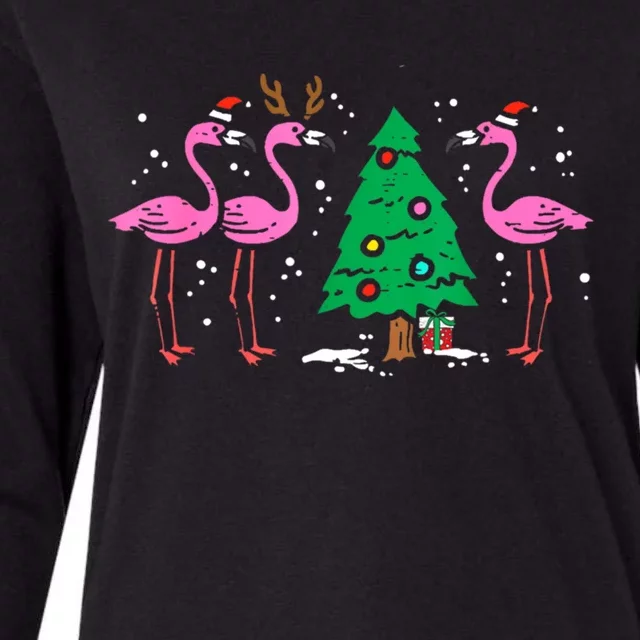 Pink Flamingo Christmas Palm Tree Tropical Xmas Funny Great Gift Womens Cotton Relaxed Long Sleeve T-Shirt