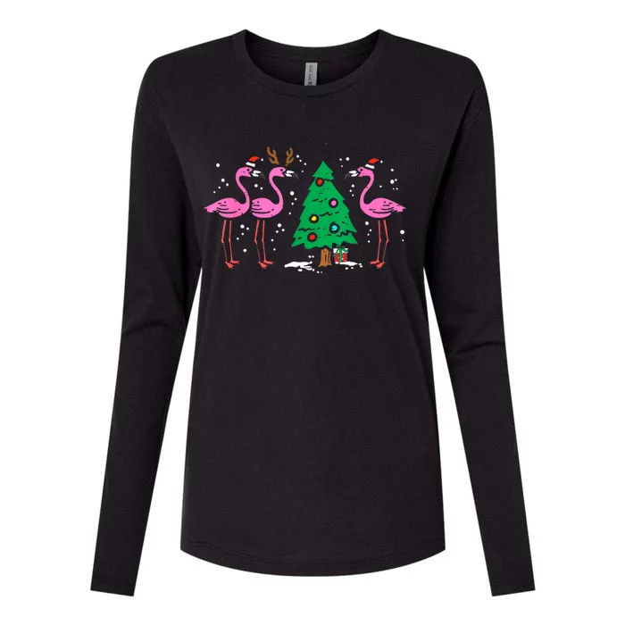 Pink Flamingo Christmas Palm Tree Tropical Xmas Funny Great Gift Womens Cotton Relaxed Long Sleeve T-Shirt