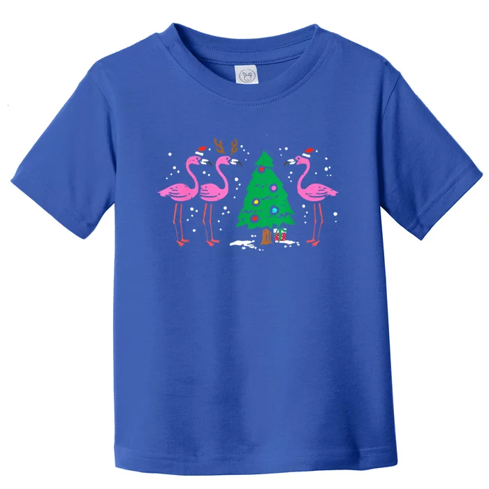 Pink Flamingo Christmas Palm Tree Tropical Xmas Funny Great Gift Toddler T-Shirt