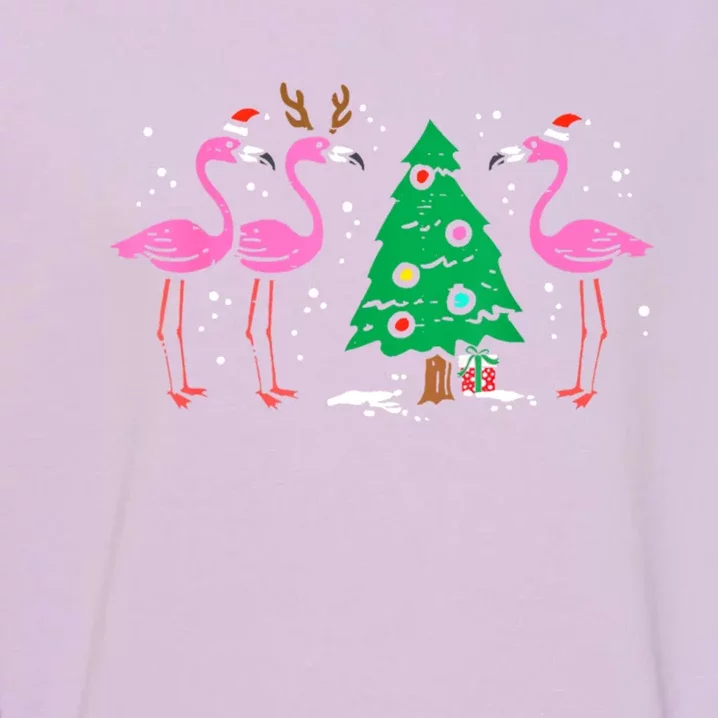 Pink Flamingo Christmas Palm Tree Tropical Xmas Funny Great Gift Garment-Dyed Sweatshirt