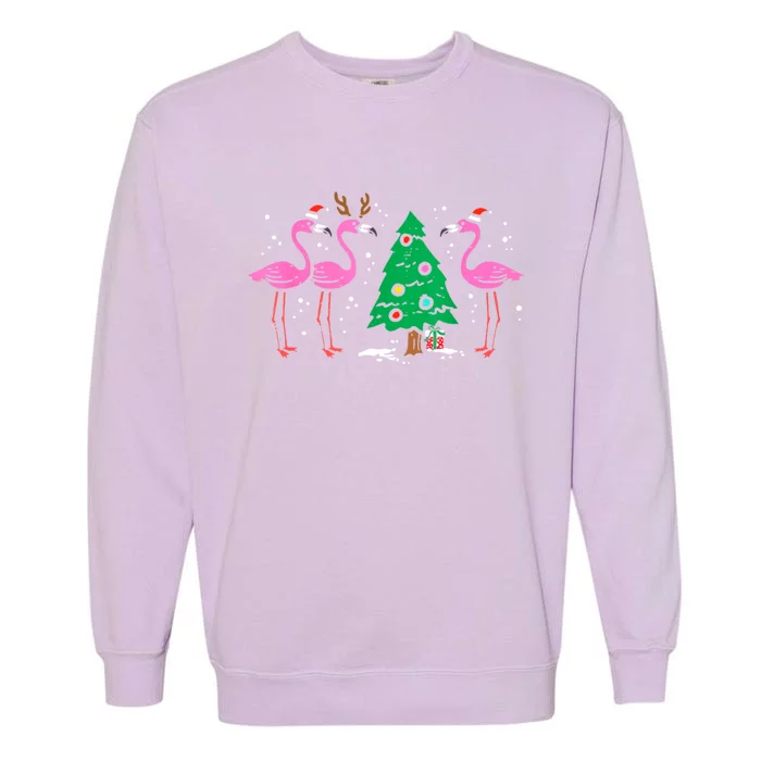 Pink Flamingo Christmas Palm Tree Tropical Xmas Funny Great Gift Garment-Dyed Sweatshirt