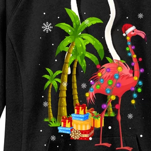 Pink Flamingo Christmas Palm Tree Tropical Xmas Funny Meaningful Gift Women's Fleece Hoodie