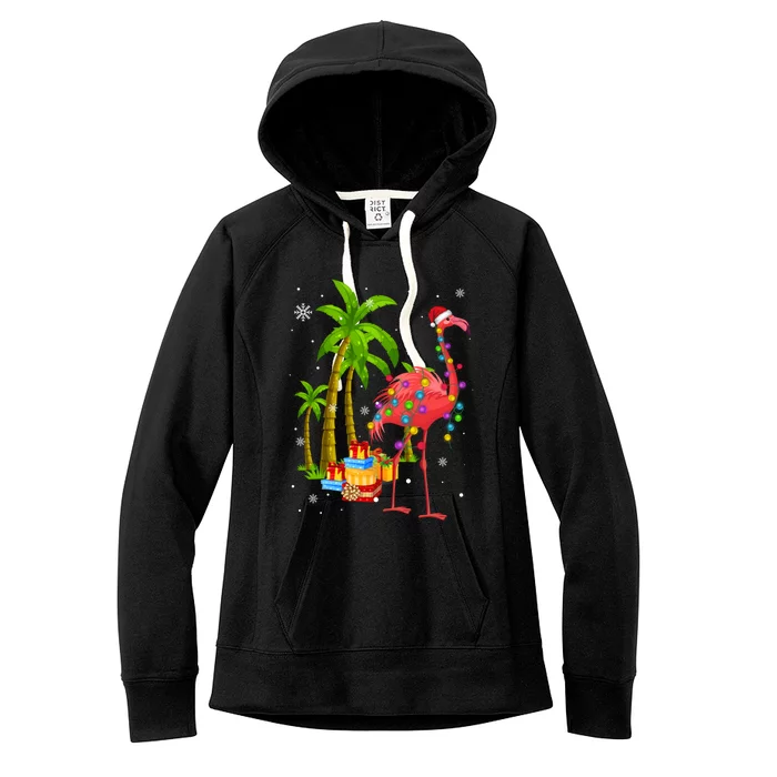 Pink Flamingo Christmas Palm Tree Tropical Xmas Funny Meaningful Gift Women's Fleece Hoodie