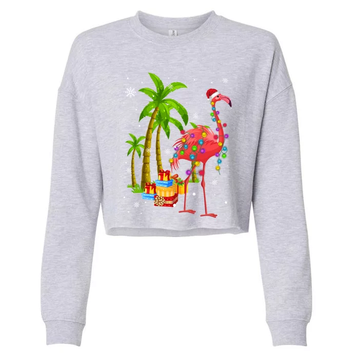 Pink Flamingo Christmas Palm Tree Tropical Xmas Funny Meaningful Gift Cropped Pullover Crew