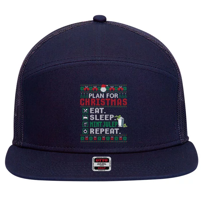 Plan For Christmas Eat Sleep Mint Julep Repeat Cocktail Gift 7 Panel Mesh Trucker Snapback Hat