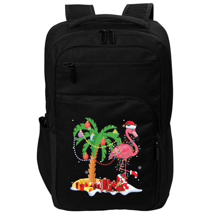 Pink Flamingo Christmas Palm Tree Tropical Xmas Funny Gift Impact Tech Backpack