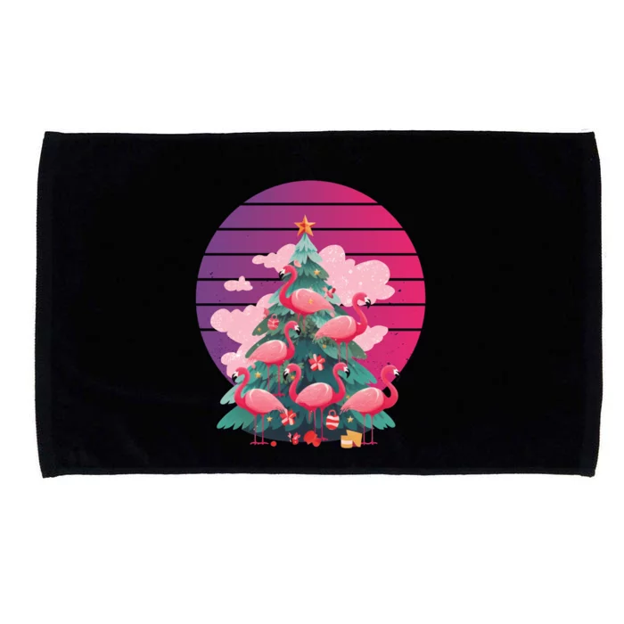 Pink Flamingo Christmas Tree With Cute Flamingos Meaningful Gift Microfiber Hand Towel