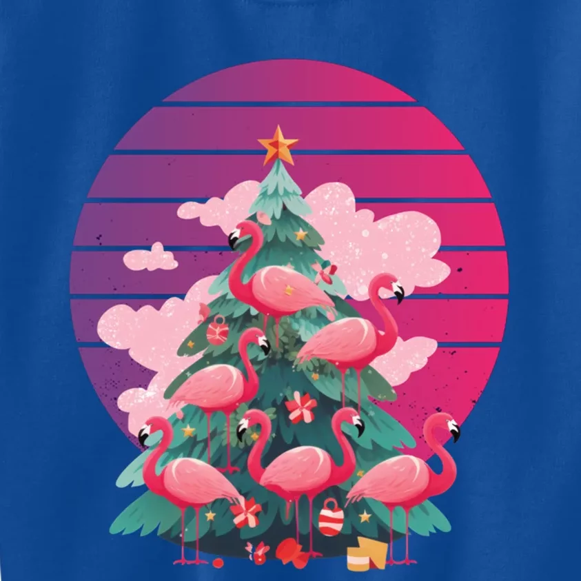 Pink Flamingo Christmas Tree With Cute Flamingos Meaningful Gift Kids Sweatshirt