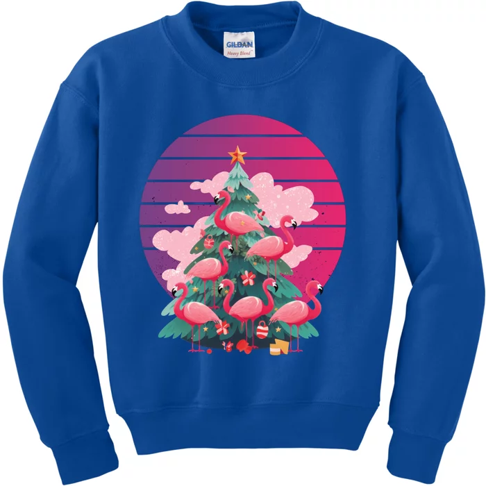 Pink Flamingo Christmas Tree With Cute Flamingos Meaningful Gift Kids Sweatshirt