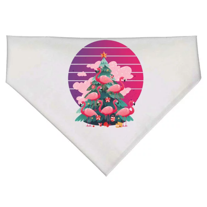 Pink Flamingo Christmas Tree With Cute Flamingos Meaningful Gift USA-Made Doggie Bandana