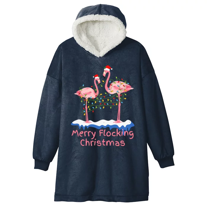 Pink Flamingos Christmas Gift Hooded Wearable Blanket