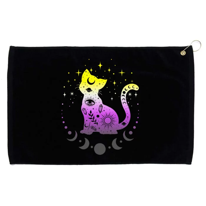 Pride Flag Colors N.O.N.B.I.N.A.R.Y Astronomy Cat Grommeted Golf Towel