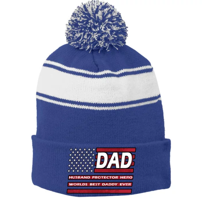 Patriotic Fathers Day Gift Daddy Husband Hero Usa Father Dad Cool Gift Stripe Pom Pom Beanie