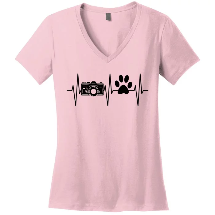 Photographer Funny Dog Lover Camera Photography Women's V-Neck T-Shirt