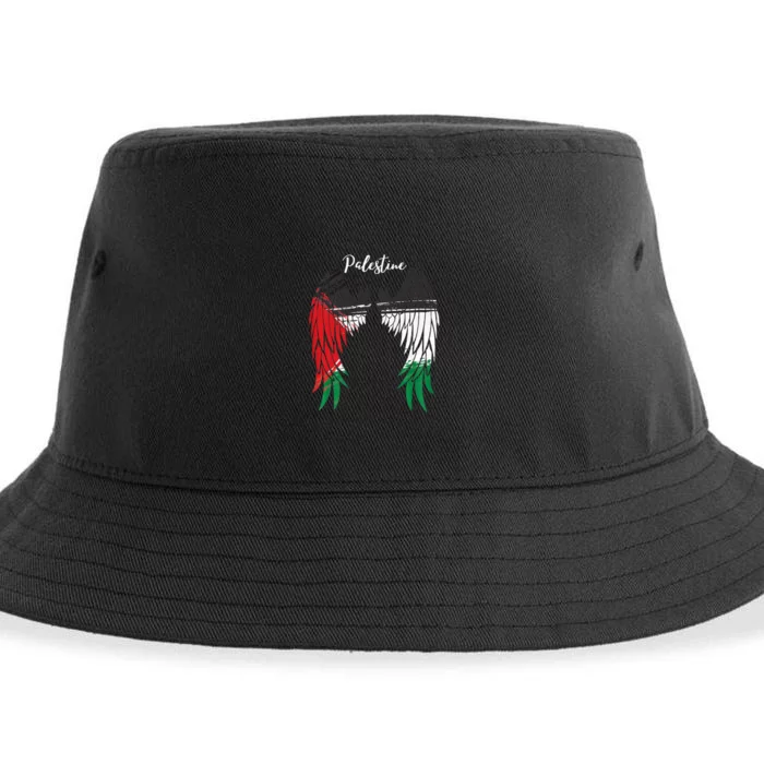 Palestine Flag Dad On Back Side Palestinian Angel Wings Sustainable Bucket Hat