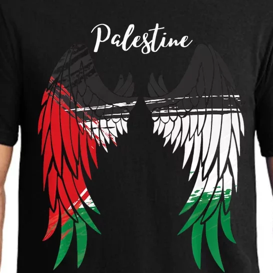 Palestine Flag Dad On Back Side Palestinian Angel Wings Pajama Set