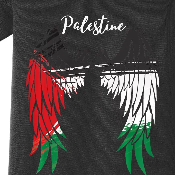 Palestine Flag Dad On Back Side Palestinian Angel Wings Baby Bodysuit