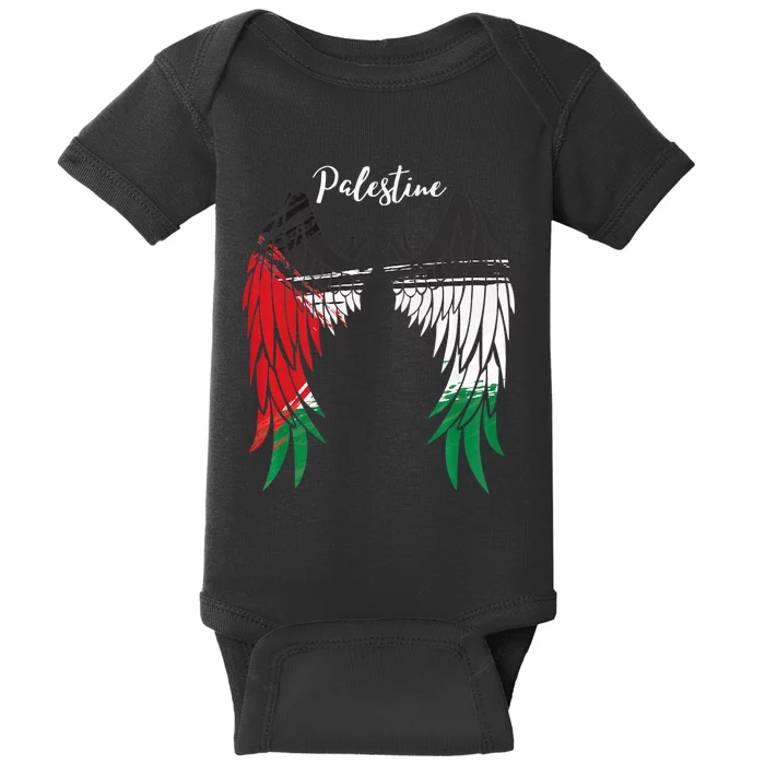 Palestine Flag Dad On Back Side Palestinian Angel Wings Baby Bodysuit