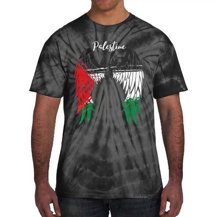 Palestine Flag Dad On Back Side Palestinian Angel Wings Tie-Dye T-Shirt