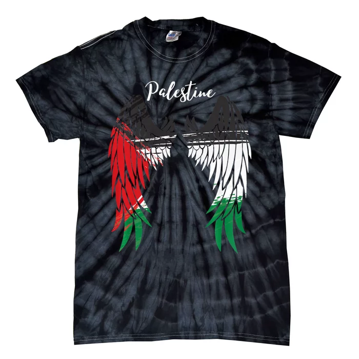 Palestine Flag Dad On Back Side Palestinian Angel Wings Tie-Dye T-Shirt