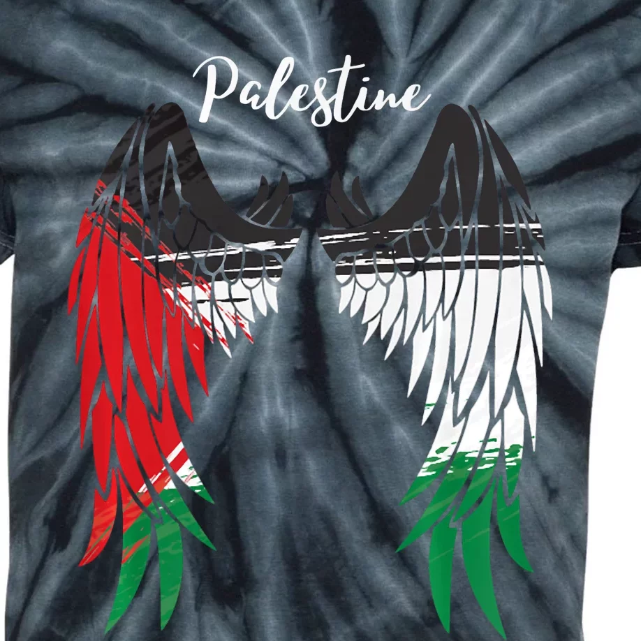 Palestine Flag Dad On Back Side Palestinian Angel Wings Kids Tie-Dye T-Shirt