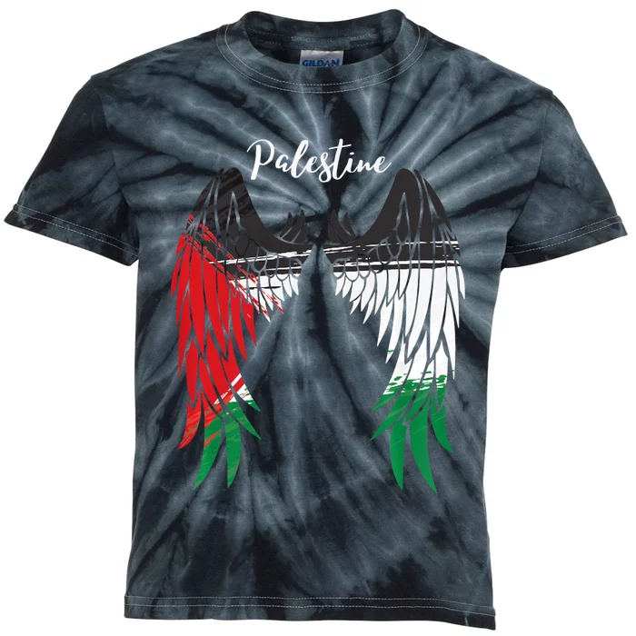 Palestine Flag Dad On Back Side Palestinian Angel Wings Kids Tie-Dye T-Shirt