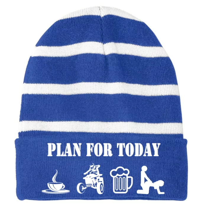 Plan For Day Cheeky Atv Quad Rider Gift Striped Beanie with Solid Band