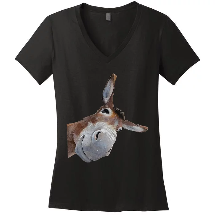 Peachbruh Funny Donkey Art Donkey Head Smile Eagerlys Gift Women's V-Neck T-Shirt