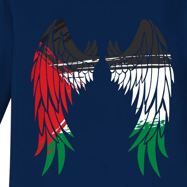 Palestine Flag Dad On Back Side Palestinian Angel Wings Baby Long Sleeve Bodysuit