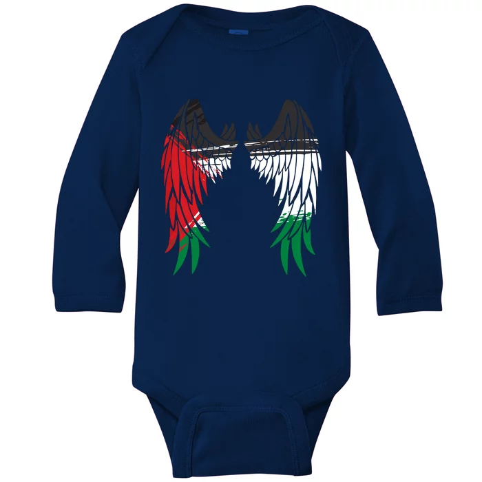 Palestine Flag Dad On Back Side Palestinian Angel Wings Baby Long Sleeve Bodysuit