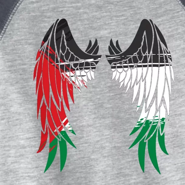 Palestine Flag Dad On Back Side Palestinian Angel Wings Toddler Fine Jersey T-Shirt