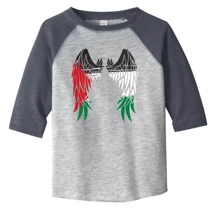 Palestine Flag Dad On Back Side Palestinian Angel Wings Toddler Fine Jersey T-Shirt