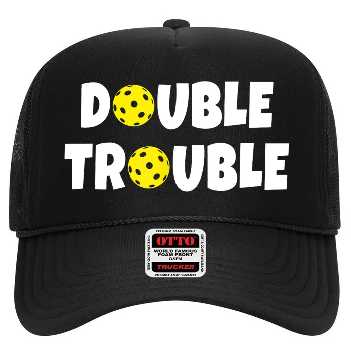 Pickleball Funny Double Trouble Team TShirt High Crown Mesh Trucker Hat