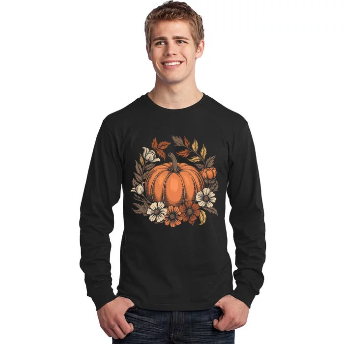 Pumpkin Floral Design Fall Harvest Thanksgiving Tall Long Sleeve T-Shirt