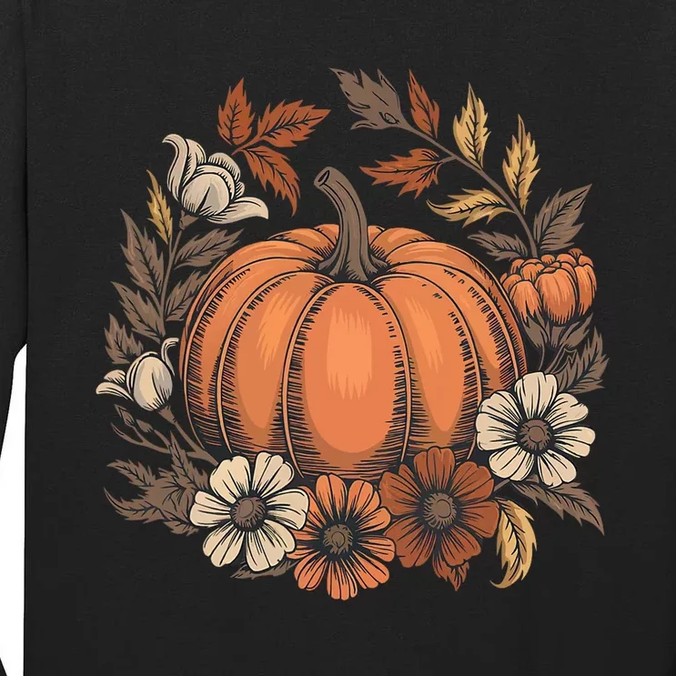 Pumpkin Floral Design Fall Harvest Thanksgiving Tall Long Sleeve T-Shirt