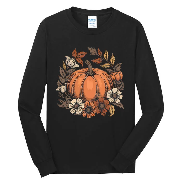 Pumpkin Floral Design Fall Harvest Thanksgiving Tall Long Sleeve T-Shirt