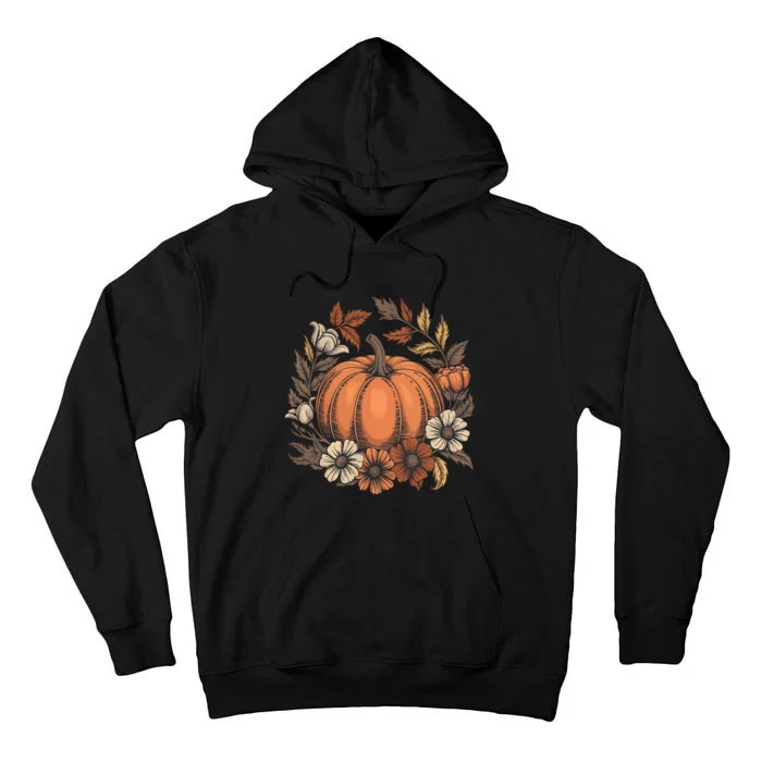 Pumpkin Floral Design Fall Harvest Thanksgiving Tall Hoodie