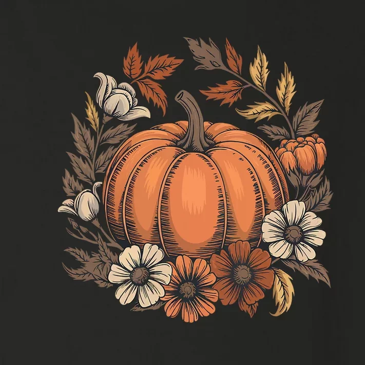 Pumpkin Floral Design Fall Harvest Thanksgiving Toddler Long Sleeve Shirt