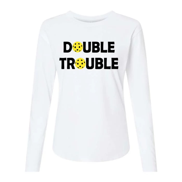 Pickleball Funny Double Trouble Team Womens Cotton Relaxed Long Sleeve T-Shirt