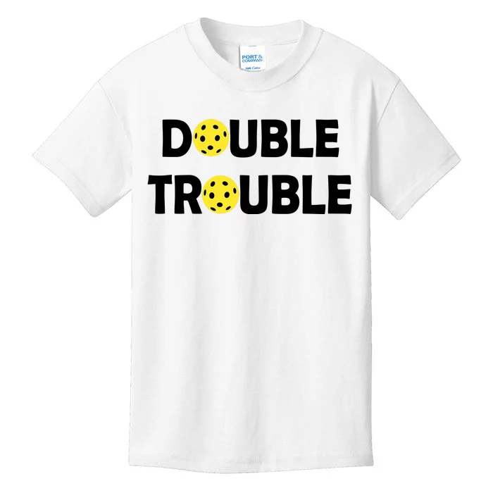 Pickleball Funny Double Trouble Team Kids T-Shirt