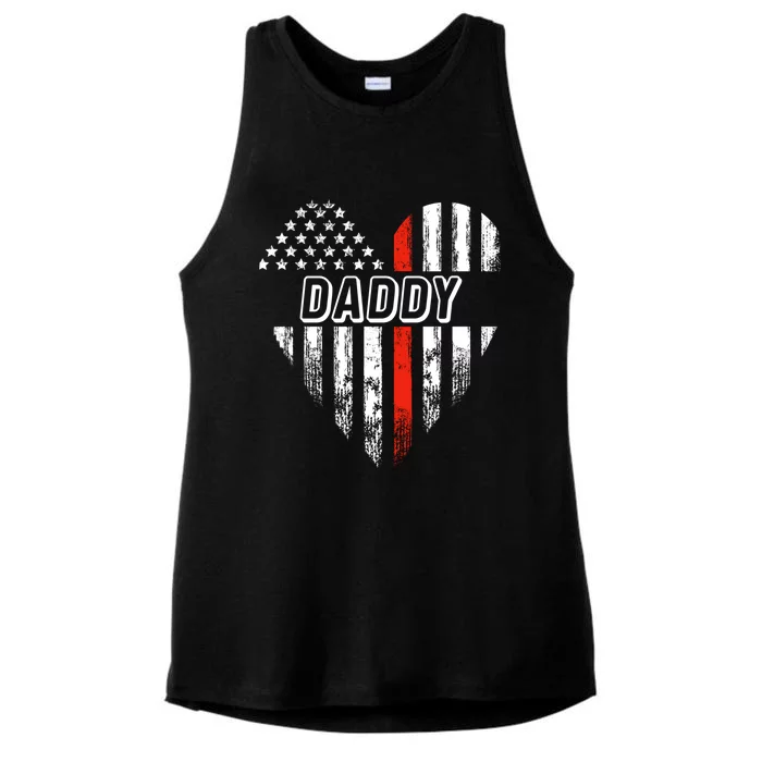 Proud Firefighter Daddy American Flag Heart Cute Gift Ladies Tri-Blend Wicking Tank