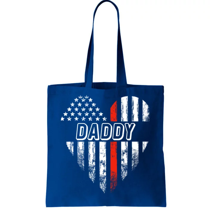 Proud Firefighter Daddy American Flag Heart Cute Gift Tote Bag