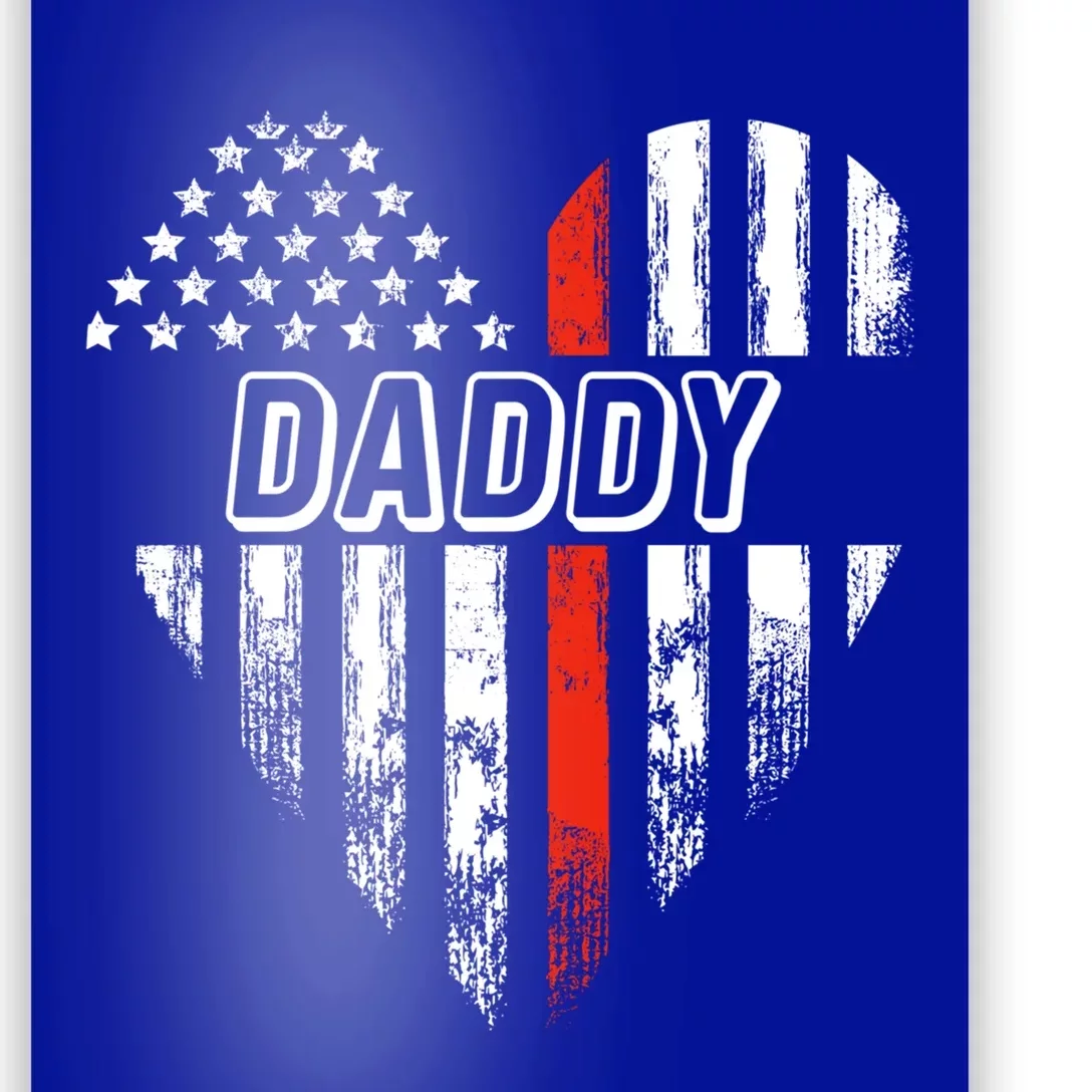 Proud Firefighter Daddy American Flag Heart Cute Gift Poster