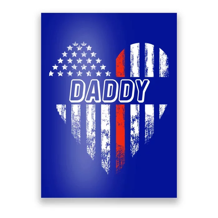 Proud Firefighter Daddy American Flag Heart Cute Gift Poster