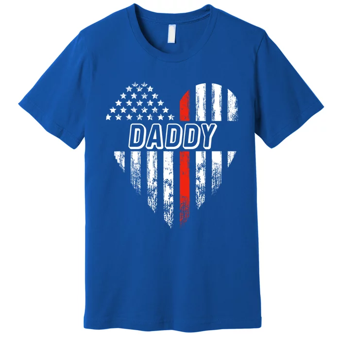 Proud Firefighter Daddy American Flag Heart Cute Gift Premium T-Shirt