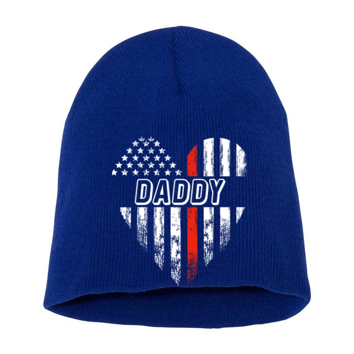 Proud Firefighter Daddy American Flag Heart Cute Gift Short Acrylic Beanie