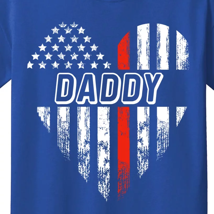 Proud Firefighter Daddy American Flag Heart Cute Gift Kids T-Shirt