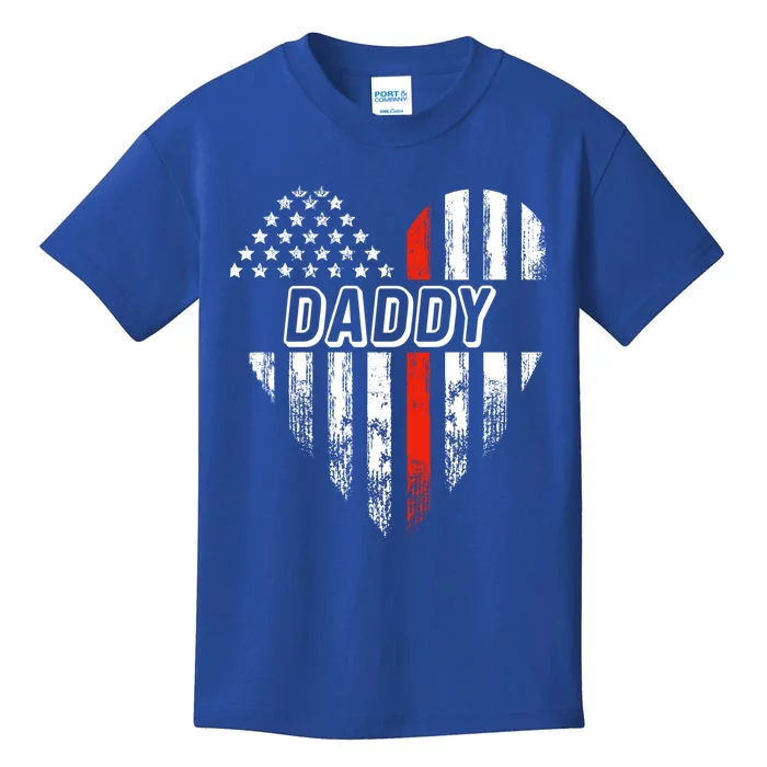 Proud Firefighter Daddy American Flag Heart Cute Gift Kids T-Shirt