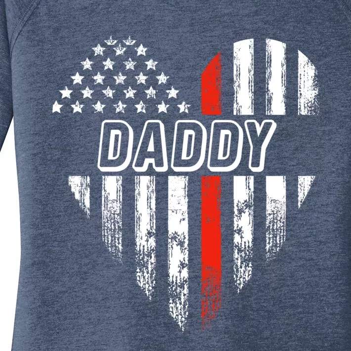 Proud Firefighter Daddy American Flag Heart Cute Gift Women's Perfect Tri Tunic Long Sleeve Shirt