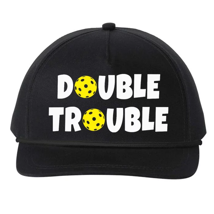 Pickleball Funny Double Trouble Team Snapback Five-Panel Rope Hat